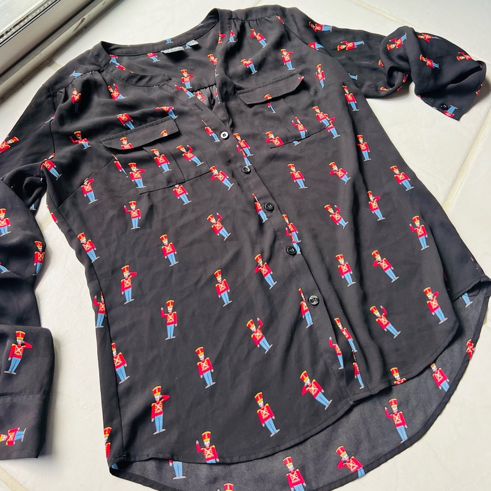 Toy Soldier Print Black Button Down